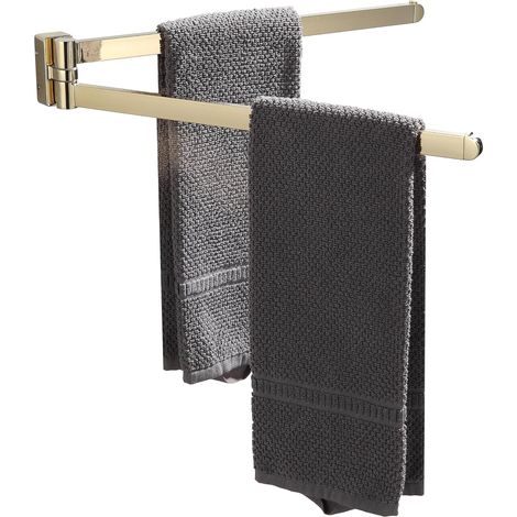 Gold Swiveling Towel Rack, Oganizer Space Saving Storage, Wall Mounted Towel Rack, Double Towel Bar Swivel for Bathroom (1/5)
