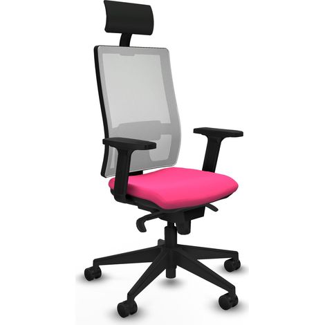 Horna sincro malla blanca similpiel rosa brazos 2D base piramidal cabecero fijo ruedas 65mm nailon (1/5)