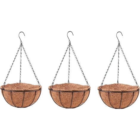 Hängeampel – 3er-Set – Metall und Kokosfaser – Robuster Blumenhalter – Balkon, Terrasse und Garten – 30 cm, Schwarz (1/5)