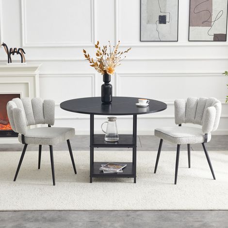 Esstisch Set rund 107 cm mit 2 Stühlen und Ablage OKMYHOME (1/4)
