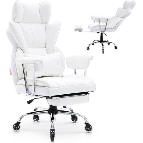 VEVOR Chaise de Bureau en Cuir PU Fauteuil de Direction Ergonomique avec Soutien Lombaire Reglable et Repose-Pieds Siege de Bureau Charge Maximale 159 kg Dossier Inclinable pour Gamer Bureau Maison