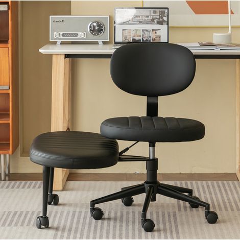 Chaise de bureau réglable 360° avec repose-pied rotatif, sans accoudoirs, noir DESVIAE (1/5)