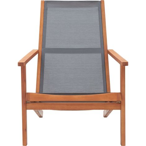 Chaise de jardin et de camping, Chaise de relaxation, Gris Bois d'eucalyptus solide et textilène OIB4072E (1/5)