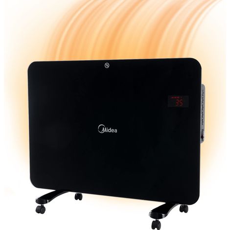 Stufetta Elettrica Portatile Midea NDK15-15MRE con Termoconvettore Vetro da 1500W, Impermeabile IPX4, a Parete o su Rotelle, con Termostato e Timer 24h, Design Nero (1/5)