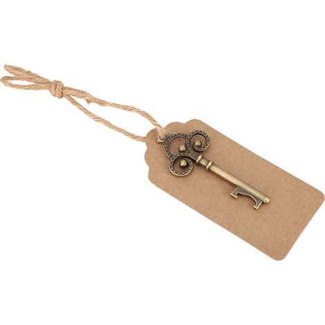 Ouvre-bouteille en forme de clé avec étiquette et ficelle, cadeau idéal pour les invités de mariage (50 pièces). (1/5)