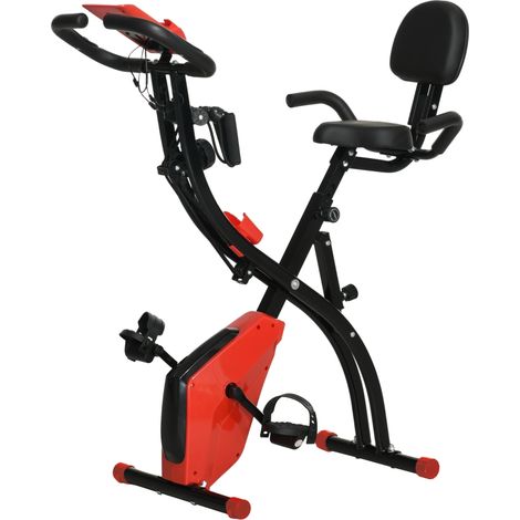 2-in-1 Folding Exercise Bike with 8-Level Magnetic Resistance, Arm Resistance Band, Pulse Sensor, Red (1/5)