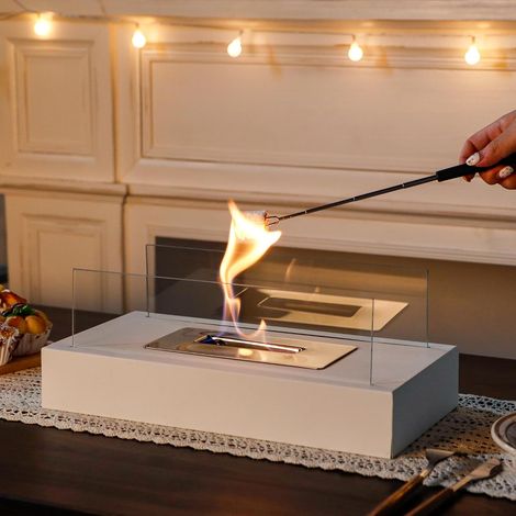 Chimenea de mesa con cristal de doble cara, 35,6 cm de largo, brasero portátil de mesa de combustión limpia, bioetanol, chimenea sin ventilación para uso interior o exterior, patio, fiestas (1/5)