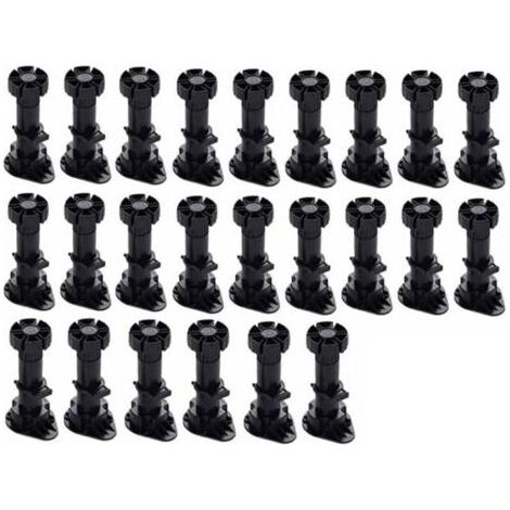 (60mm-80mm)24 Pièces Pieds D'Armoire Plastique,Pied de Meuble,Pied Réglable pour Meuble,Noir Pieds de Meuble Plastique avec Clip Fixation Base pour Meubles de Cuisine,Armoire et Canapé (1/5)