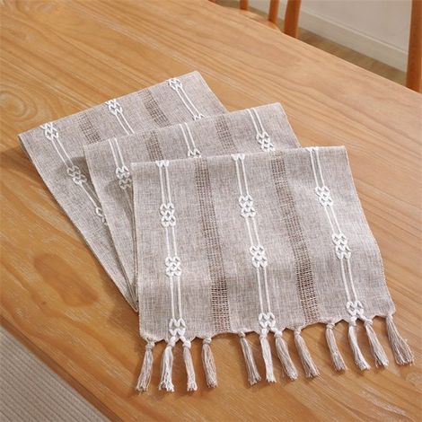 Camino de mesa,ideal para fiestas,festivales y bodas. Diseño pequeño de doble jacquard color caqui,33 x 143 cm (1/5)
