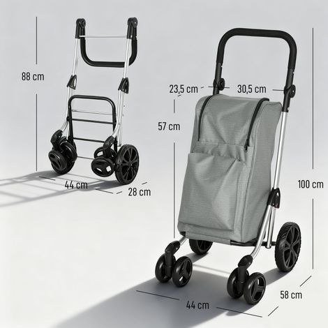 Cadrier de courses,sac de 46 litres,chariot pliant avec sac glacière,poignée réglable,cadre en aluminium,gris