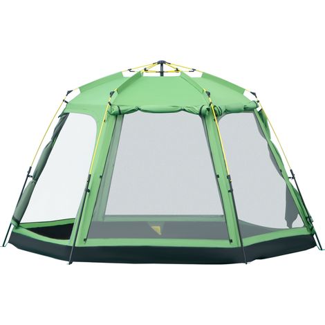 Tente dôme 6 personnes familiale imperméable 2000 mm montage facile acier fibre de verre verte 320 x 320 x 180 cm