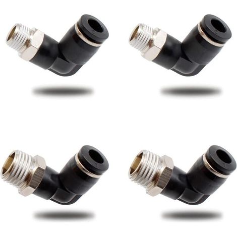 Raccords pneumatiques rapides 4 pièces noir – coudes 6 mm × 1/4″ et 6 mm × 1/8″, filetage mâle, pour outils de bricolage (1/5)