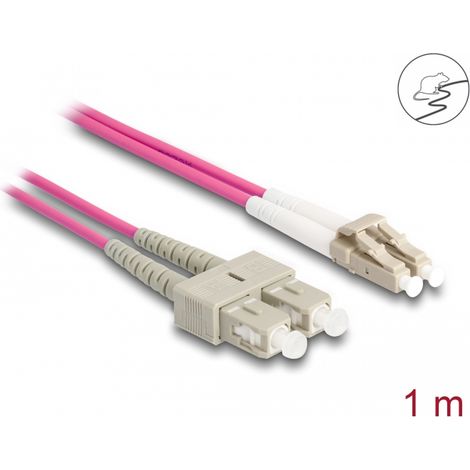 Delock Cable de fibra Ã³ptica con cobertura metÃ¡lica LC Duplex a SC Duplex Multimodo OM4 1 m