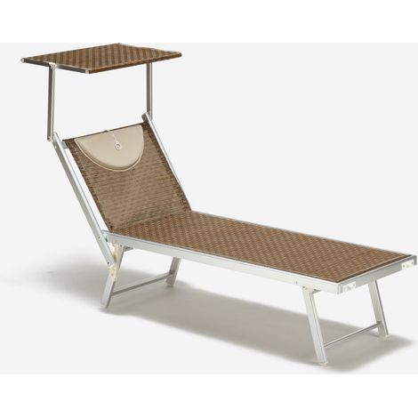 Tumbonas plegables de aluminio con parasol para playa - Santorini Limited Edition - Moka - Marrón Santorini
