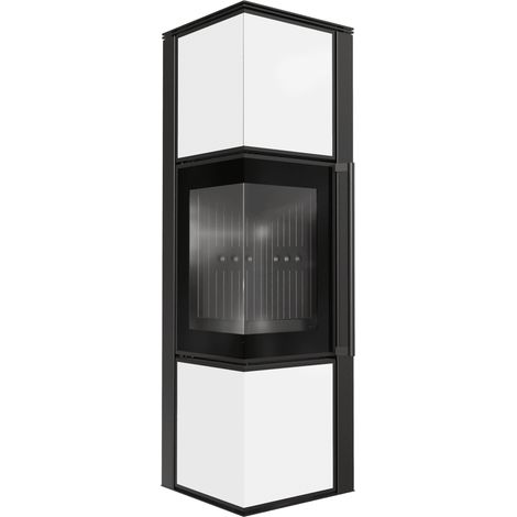 Kaminofen aus Stahl KRATKI TORA/M 8 kW Ø 150 Weißes Glaspaneel schwarz Verkleidung (1/5)