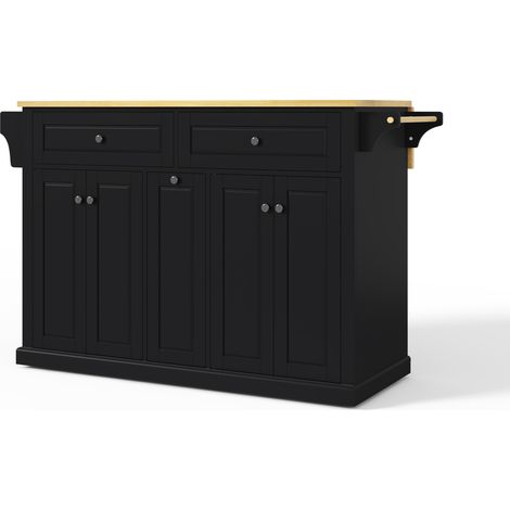 Isla de cocina móvil plegable de MDF con ruedas, 2 cajones grandes y almacenaje (1/5)