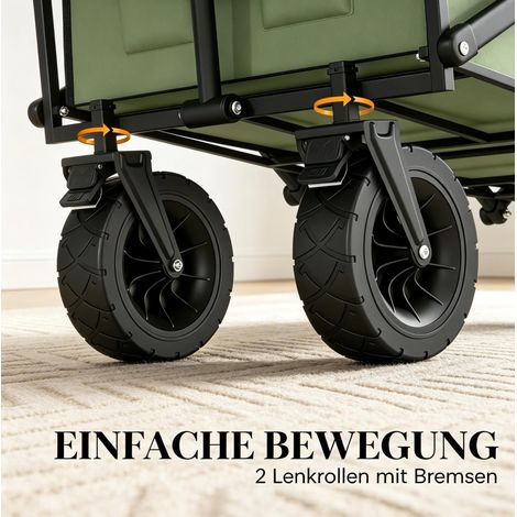 Chariot de jardin pliable 130L 133x56x100 cm en métal vert, avec frein, pour jardin FloraGrace (1/5)