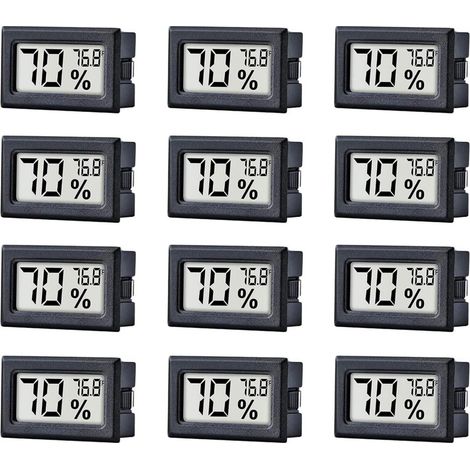 Lot de 12 mini hygromètres-thermomètres, petits appareils numériques de mesure de l'humidité et de la température d'intérieur, affichage en °F pour caves à cigares, terrariums, Mason J (1/5)