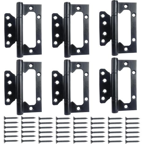 Heavy-duty recessed stainless steel roller shutter door hinges, 4 inches, 6 pieces, black