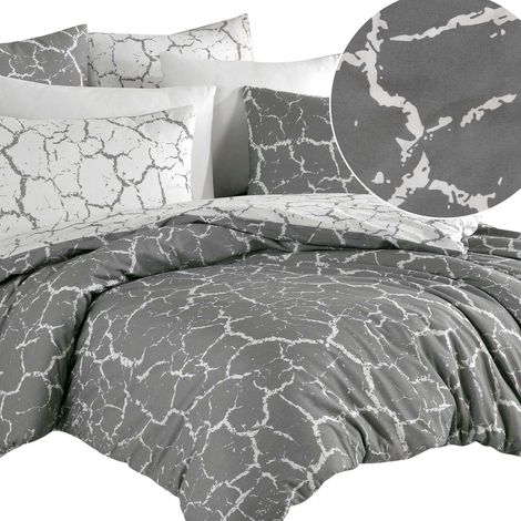 Set di biancheria da letto 200x220 in cotone, PRODOTTO POLACCO, motivo marmo, GRIGIO MERCER, grigio (1/5)