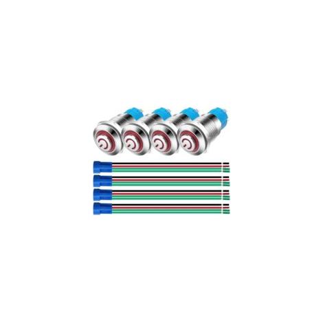 Set di 4 interruttori a pulsante autobloccanti da 12 mm in acciaio inox, 3V-5V-6V-7.5V-9V-12V/3A, con simbolo di alimentazione a LED, normalmente aperti, unipolari, unidirezionali - Crezuo