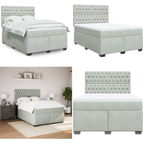 vidaXL Boxspringbett mit Matratze Hellgrau 140x200 cm Samt (1/5)