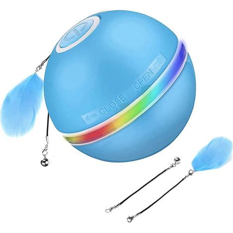Balle interactive pour chat, lumière LED, rotation automatique à 360°, chargement USB, arrêt automatique après 30 minutes, bleu (1/5)