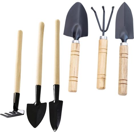 Ensemble de 2 Sets D'outils de Jardinage Pratiques en Bois et Fer pour Fleurs en Pot et Petites Plantes, Pelle et Râteau Résistants pour Plantation et Jardinage (1/5)