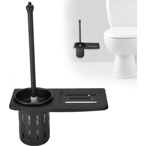 Portascopino per WC, portascopino in alluminio impermeabile per bagno, per WC domestico/interrato (7243B portascopino con vassoi neri).