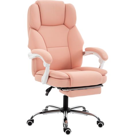 Chaise de bureau ergonomique - HOMCOM - inclinable, hauteur réglable - cuir synthétique adapté aux animaux - 64 x 73 x 120 cm - rose (1/5)