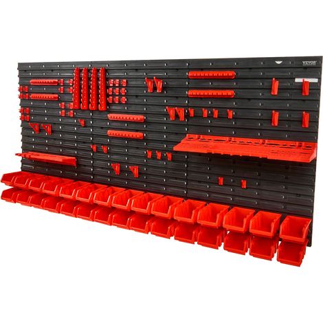 Étagère Bac à Bec Plastique, 30 Boites Rangement Empilables Atelier Garage avec Panneaux Muraux, Organisateur Outils pour Écrous, Boulons, Vis, Clous, Perles, Boutons, Petites Pièces, Noir/Rouge (1/5)