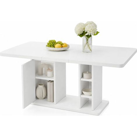 CHICFURN Mesa de comedor extensible 140/180 x 80 cm en MDF blanco con almacenaje, 6-8 personas (1/5)