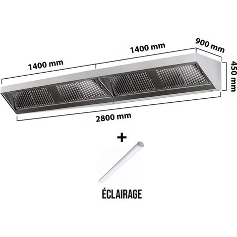 Hotte murale sans moteur 2800x900x450 mm avec éclairage, filtre et robinet de vidange PREMIUM - GOLDINOX (1/4)