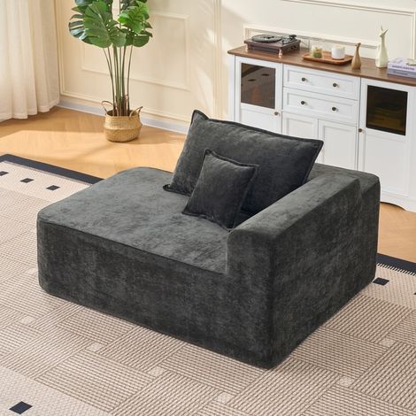 Lettino relax moderno - 144x112x65 cm - Divano in ciniglia Douceur Nuage, senza montaggio - Nero (1/5)