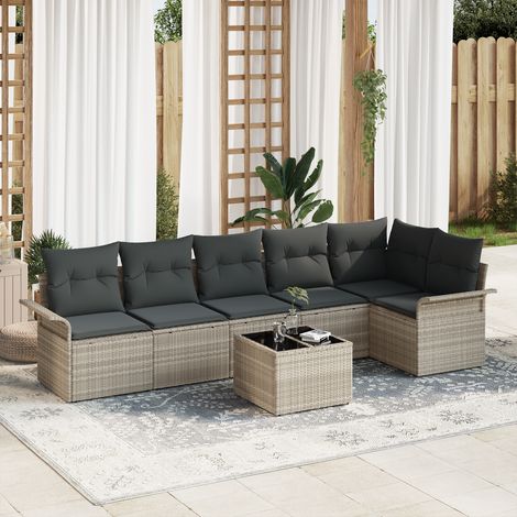 Garden Sofa Set 7 pcs Light Grey Poly Rattan vidaXL (1/5)