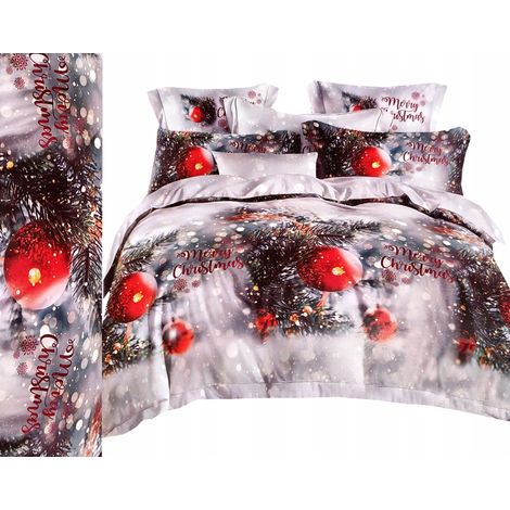 Weihnachtsbettwäsche-Set, Baumwollsatin, 160x200 + 2x70x80, Weihnachtsbaum, Blasen (1/5)