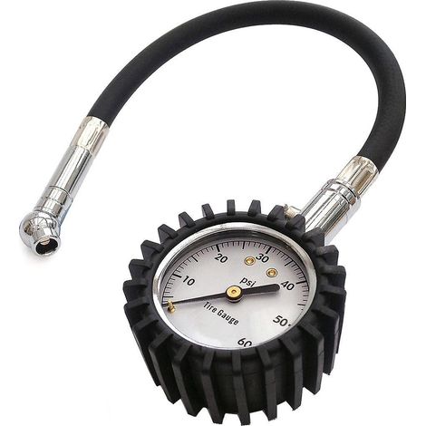 Reifendruckmesser, schwarz-silber, 1 Stück, 4 bar (60 psi), großes und präzises 2-Zoll-Leuchtzifferblatt (1/5)