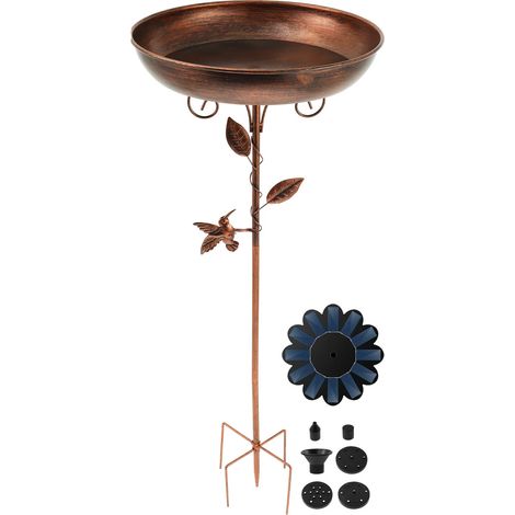 (Baignoire pour oiseaux) Fontaine solaire en panneau de polysilicium avec pompe et décoration en fer forgé vintage pour nourrir les oiseaux. Bassin d'abreuvement. (1/5)