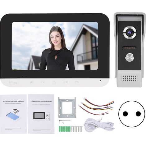 Eosnow – Sonnette vidéo 7 pouces TFT-LCD – Interphone filaire Wifi avec vision nocturne – Moniteur déverrouillage à distance – Résolution 800x480 - 100-240VEU