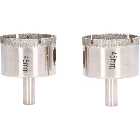 Set de 2 scies cloche diamant 45mm pour perceuse, carottage verre, marbre, céramique et carrelage (1/5)