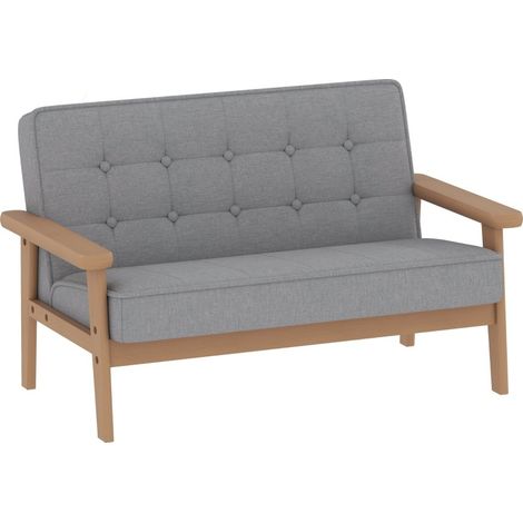 Kinder-Zweisitzer-Sofa mit Holzrahmen und grauem Samtoptik-Bezug HOMVRA (1/5)