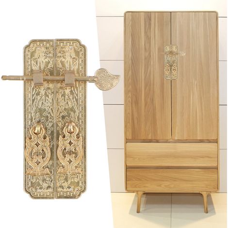 Poignées de porte d'armoire en cuivre pur, décor fleurs de prunier, orchidées, bambou et chrysanthèmes, style rétro chinois, style antique, mobilier chinois, poignées en cuivre pur (1/5)