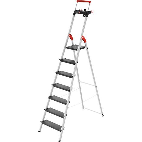 Hailo – Escabeau pliable en aluminium 7 marches XXL – Hauteur de travail 3m50 – Garde-corps télescopique – Plateforme antidérapante (1/9)