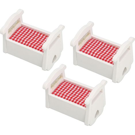Berceau miniature réaliste en bois, modèle décoratif pour maison de poupée à l'échelle 1/12 ou 1/6 (3 pièces) (1/5)