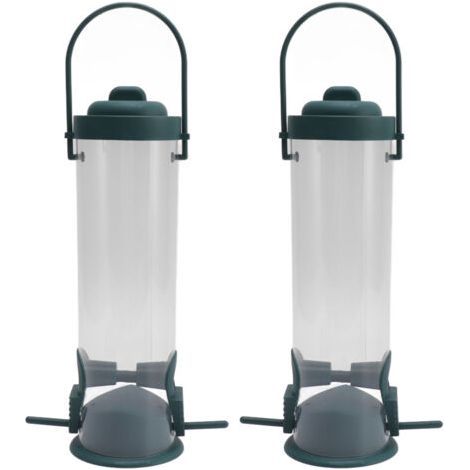 2 Set Bird Tube Feeder Plastic Transparent Hanging Finch Feeder Décoration de jardin avec 2 évents 2 ports-Chrom (1/5)