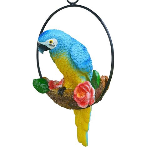 Sculpture Perroquet Suspendue, Perroquet en résine pour Patio, Décoration d'oiseau avec Anneau Fer, Statue Perroquet pour Porche Jardin pelouse d'arbre, (1/4)