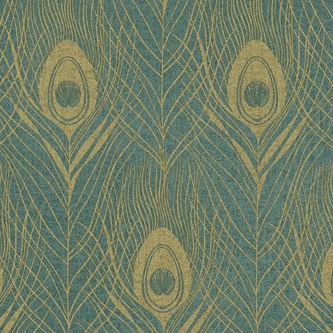 Peacock Feather Luxury Wallpaper Turquoise Gold Bird Green AS Creation (1/3)