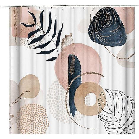 Rideau de douche imperméable en tissu style bohème, rideaux de salle de bain avec crochets et accessoires - D (1/5)