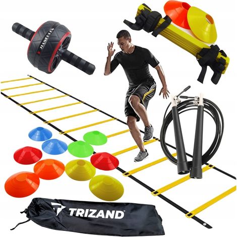 Fußballset, Leiter, Hütchen, Springseil, Bauchmuskelrad, Pro-Koordinationsleiter