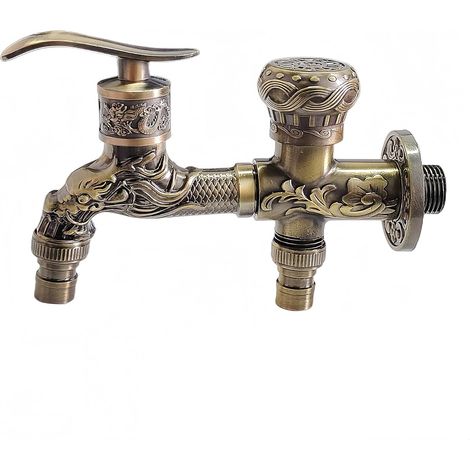 Dragon Wall Tap Garden Cold Water Antique Double Outlets (1/5)